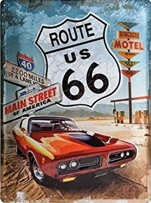 UNiQ Designs Vintage Tin SignsUS Route 66 with Red Pontiac Road Signs Decor Route 66 Decor Vintage Metal SignsPerfect Road SignsGarage Signs and Decor Metal Wall Signs Mancave Signs and Decor 12x8