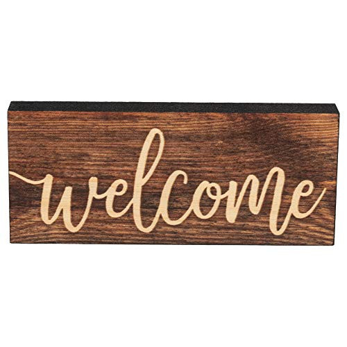 P Graham Dunn Welcome Script Design Brown 6 x 25 Inch Solid Pine Wood Farmhouse Stick Sign