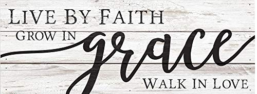 P Graham Dunn Live by Faith Grace Love Whitewash 12 x 45 Solid Wood Boxed Pallet Plaque Sign