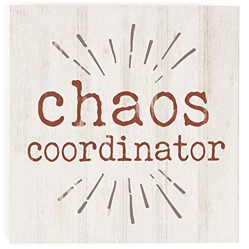 P Graham Dunn Chaos Coordinator Whitewash 35 x 35 Inch Pine Wood Tabletop Block Sign