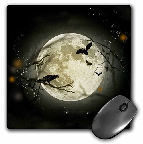 3dRose LLC 8 x 8 x 0.25 Inches Mouse Pad, Full Moon with A Crow and Bats (mp_156735_1) 3dRose LLC 8 x 8 x 0.25 Inches Mouse Pad, Full Moon with A Crow and Bats (mp_156735_1)
