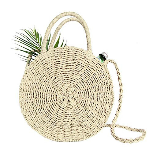 Teeya Straw Crossbody Bag Women Weave Shoulder Bag Round Summer Beach Purse and Handbags Off White Medium