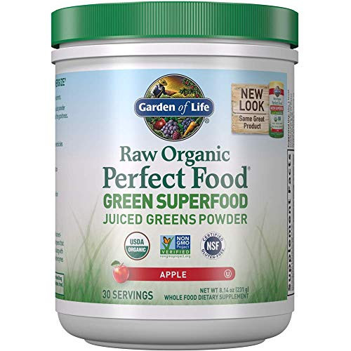 Garden of Life Raw Organic Perfect Food Green Superfood Juiced Greens Powder  Apple 30 Servings Packaging May Vary  Vegan Gluten Free Whole Food Dietary Supplement Plus Probiotics  Enzymes