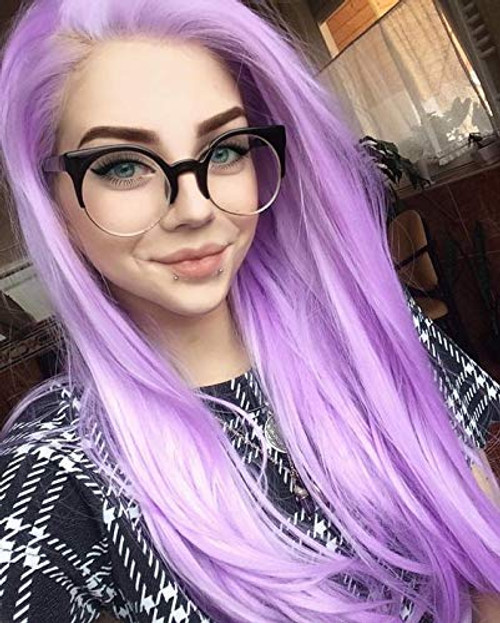 Beibingyang Hot Purple Wig Long Wavy Straight Ombre With Dark Roots Synthetic Hair Lace Front Wigs Halloween Natural Looking Light Purple Glueless Lace Wigs for Women 24inch Beibingyang Hot Purple Wig Long Wavy Straight Ombre With Dark Roots Synthetic Hair Lace Front Wigs Halloween Natural Looking Light Purple Glueless Lace Wigs for Women 24inch