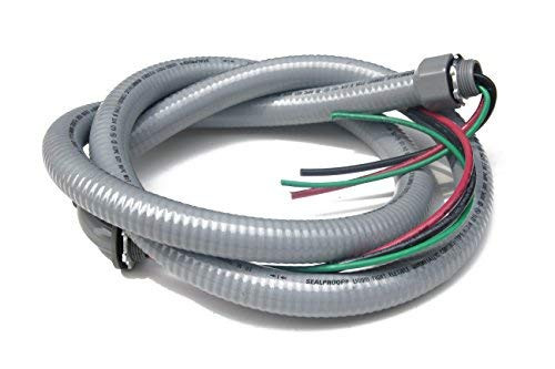 Sealproof Power Whip Assembly 34Inch x 6 Ft Nonmetallic Liquid Tight Flexible Electrical Conduit and 8 Gauge Wire Single Phase Preassembled AC Hookup Whip Kit 34 Dia