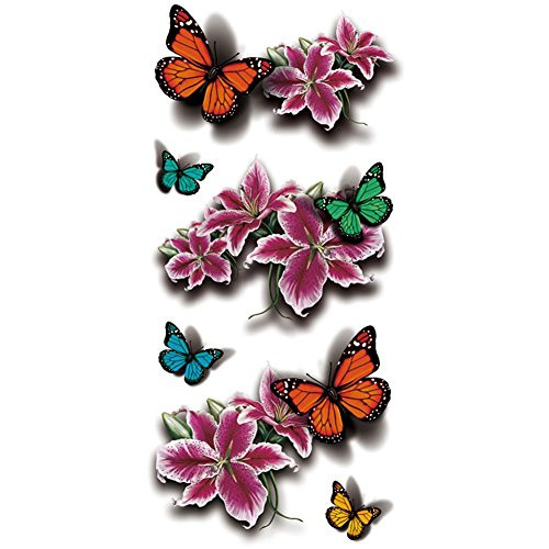 TAFLY Temporary Tattoo 3D Butterfly and Flowers Body Art Waterproof Transfer Tattoos Stickers 5 Sheets