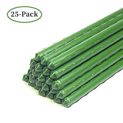YIDIE Sturdy Metal Garden Plant Stakes 4 Ft Plastic Coated Steel Plant SticksPack of 25