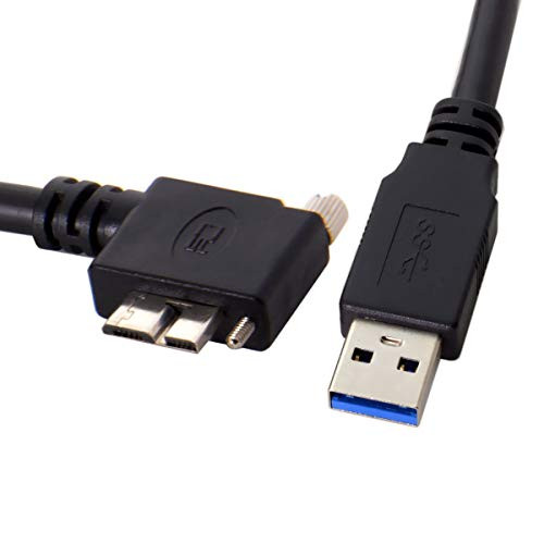 Cablecc 3m 90 Degree Left Angled Micro USB Screw Mount to 3.0 Data Cable for Industrial Camera