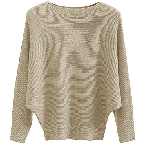 GABERLY Boat Neck Batwing Sleeves Dolman Knitted Sweaters and Pullovers Tops for Women Tan One Size