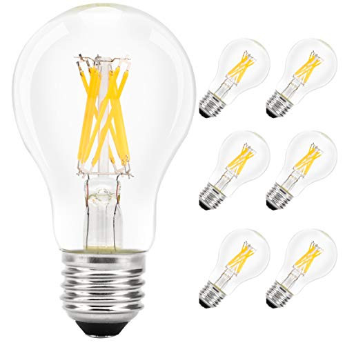 IMIGY E26 Base Dimmable LED Filament Bulb, Classic A19 Light Bulbs, 8W Equivalent 60W, 800LM, Warm White 2700K, Filament Clear Glass, Dimmable Pack of 6