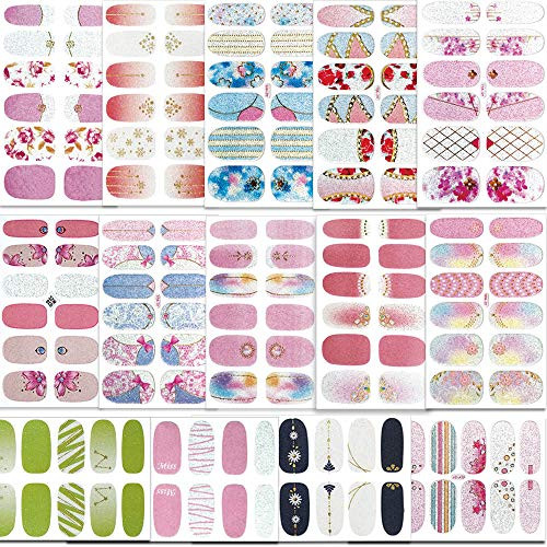 Nail Polish Strips 14 SheetsGlitter Full Nail WrapsGradient Nail Polish Stickers and 3D DIY SelfAdhesive Nail Art Strips Set with 2 Pcs Nail File for Women Girls Nail Polish Strips 14 SheetsGlitter Full Nail WrapsGradient Nail Polish Stickers and 3D DIY SelfAdhesive Nail Art Strips Set with 2 Pcs Nail File for Women Girls