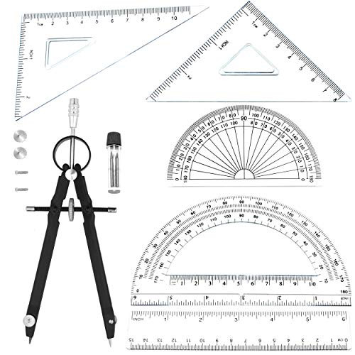 Geometry School Setwith Quality Compass Set Squares ProtractorDrawing Compass Math Geometry Tools 6 pcs Black