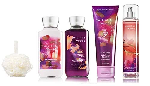 Bath  Body Works TWILIGHT WOODS Gift Set  Body Lotion  Body Cream  Fragrance Mist  Shower Gel  FREE Sisal Sponge