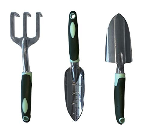 Typhon East Garden Tool Set 3 Piece  Stainless Steel Gardening Kit  Includes Trowel Transplant Trowel  Hand Rake  Rubberized Handles  Great Gardener Gift Idea for Women and Men