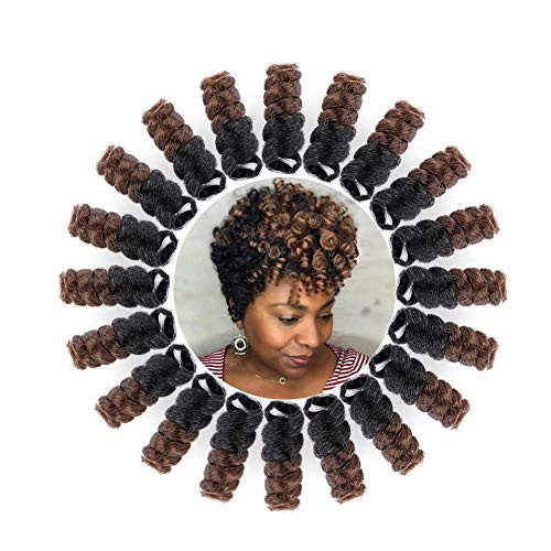 Miman 5 Packs 10 Inch Short Saniya Curl Crochet Hair for Black Women Bouncy Crochet Braids Synthetic Braiding Hair 12mm Black to Brown?1B30?