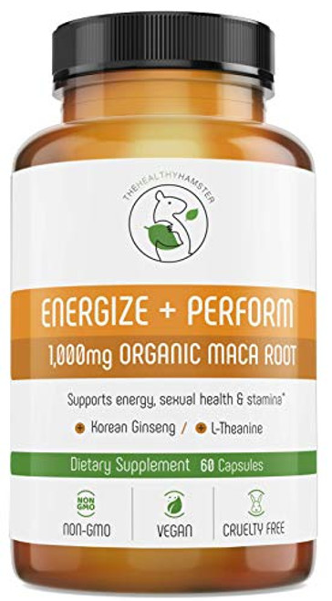 Energy Pills Organic Maca Root  Testosterone Booster with Korean Red Ginseng  LTheanine  Libido Enhancement for Men  Women  GlutenFree Vegan NonGMO Supplement Capsules