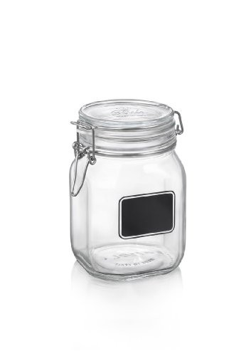 Bormioli Rocco Fido Square Clear Jar with Chalkboard, 33-3/4-Ounce