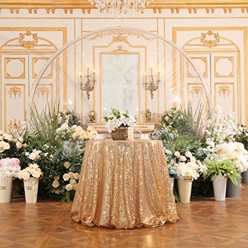 PartyDelight Sequin Tablecloth Table Topper Tree Skirt Round 72 Light Gold