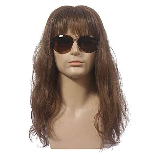 wildcos 80s Long Brown Curly Cosplay Wig for Men