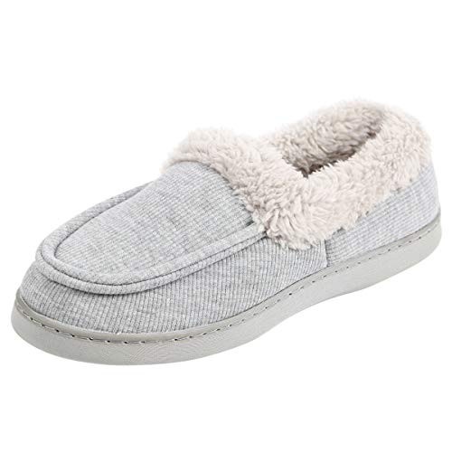 NUOTE Women House Slip On Slippers Faux Fur Lined Indoor  Outdoor Shoes Memory Foam Loafers with Arch Support Sole 10 Grey