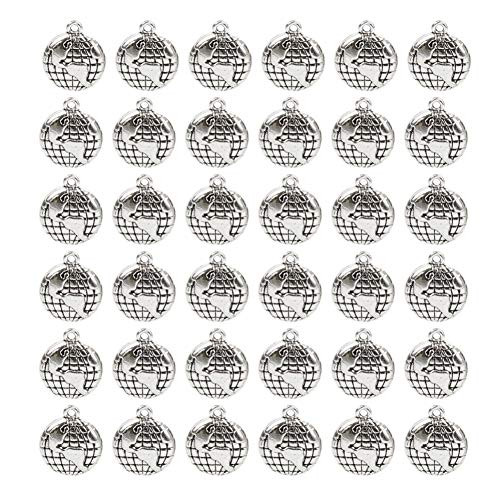 AUEAR 100 Pieces Globe Charms Silver Earth Globe Charms Alloy Golbe Pendant for Jewelry Making Bracelet Necklace Pendant Supplies