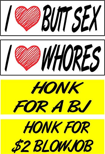 Work House Signs Set of 4 Prank Magnetic Bumper Stickers Magnets Funny Hilarious I Love Whores