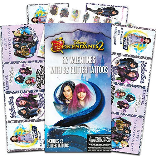 Disney Descendants 2 32 Valentines Cards plus 32 Foil Tattoos