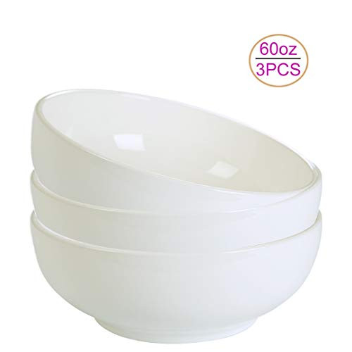 HMIN Porcelain Salad Soup Bowl 60OZ Porcelain Cereal Pasta Bowl Salad Bowl Soup Bowls Porcelain Pasta Bowl Serving Set of 3