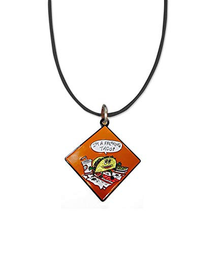 Hat Shark Freakin Taco Funny Food  Enamel Metal Pendant 195in Black Cord Necklace