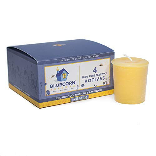 Bluecorn Beeswax 100 Pure Beeswax Aromatherapy Votives 4Pack Well Being Ylang Ylang Cedarwood Nutmeg  Lavender