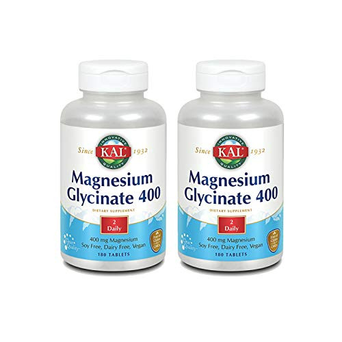 KAL Magnesium Glycinate 400  Vegan Chelated NonGMO Soy Dairy and Gluten Free  90 Servings  2 pk