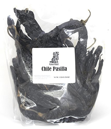 Chile Pasilla Casa Ruiz Brand Pasilla Negro Chile Negro Dried Chilaca Chili Pepper 1 Lb RESEALABLE bag Mild to Medium Hot Deep Rich Berry Grape Herbaceous Tones with hint of Licorice Woodsy Undertone