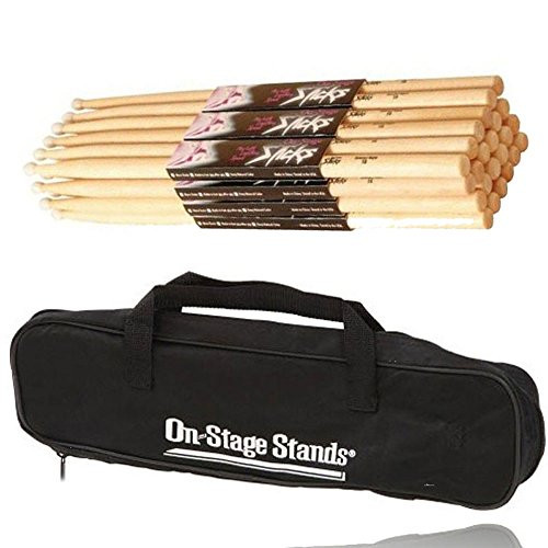 On Stage 5A Maple Drum Sticks  12 Pair Wood Tip DSB6500 Drum Stick Bag