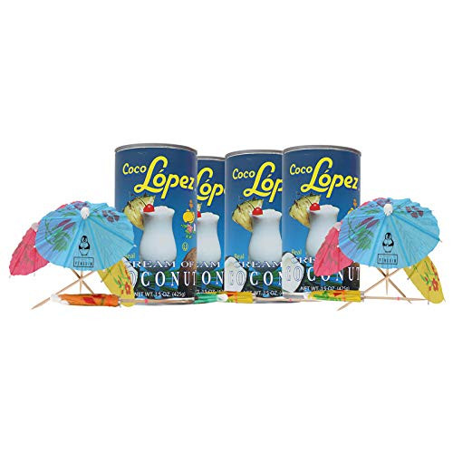 Coco Lopez  Real Cream of Coconut  15 Ounce Can  Original Fresh Authentic Coconut Cream Bundle Pack Of 6  Comes with 18 Premium Penguin Pina Colada Drink Umbrellas