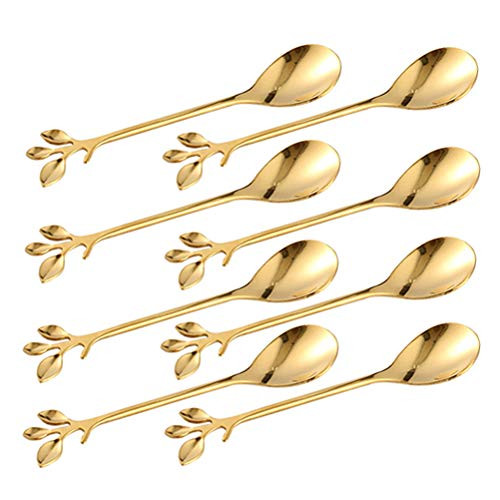 Turbokey Gold Leaf Coffee Spoon Set of 8IceCream Tea Stirring Spoons 47 Inches Retro Dessert Demitasse Espresso Spoons Cutlery Kitchen Tableware 8 SpoonsGold Turbokey Gold Leaf Coffee Spoon Set of 8IceCream Tea Stirring Spoons 47 Inches Retro Dessert Demitasse Espresso Spoons Cutlery Kitchen Tableware 8 SpoonsGold