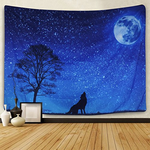 Moon and Stars Tapestry Wall Hanging Wolf Tapestry Moon Tapestry Starry Sky Tapestry Galaxy Night Sky Full of Stars Wall Tapestry Forest Starry Mandala Tapestry Popular Tapestry Psychedelic Wall Art