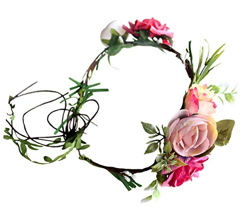 LLinfflr Floral Crown Boho Flower Headband Hair Wreath Floral Halo Headpiece with Ribbon Wedding Party Photos Festival LLinfflr Floral Crown Boho Flower Headband Hair Wreath Floral Halo Headpiece with Ribbon Wedding Party Photos Festival