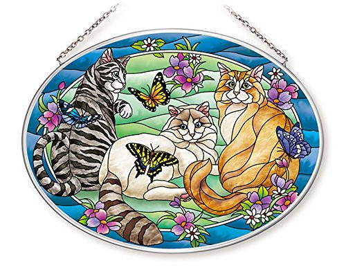 Amia 42628 Tiffany Garden Cat Large Glass Suncatcher 9 Long Multicolored
