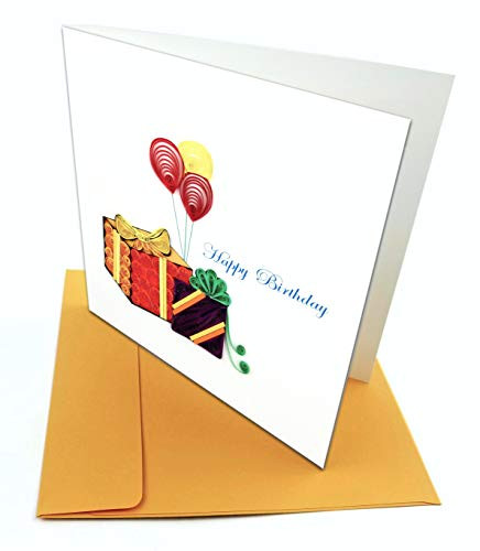 Gifts  Balloons withHappy Birthday Quilling Greeting Card 6x6 with Envelope Blank Inside Handmade Suitable for Framing