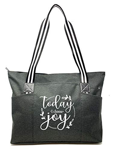 Large Inspirational Zippered Tote Bags for Women  Choose Joy Black