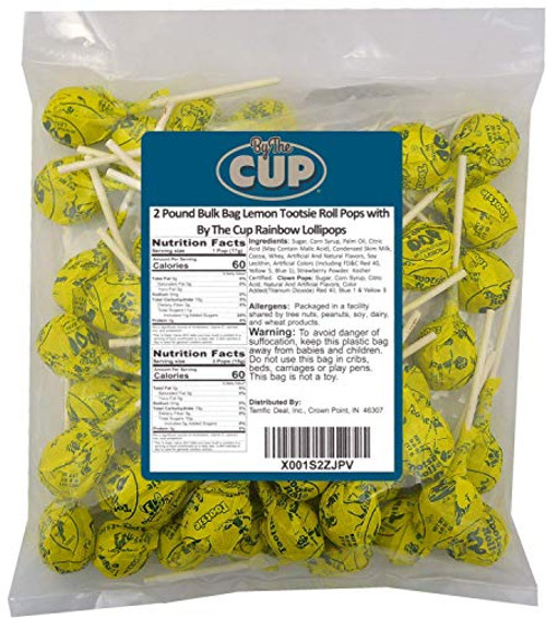 2 Pound Bulk Bag Lemon Tootsie Roll Pops with By The Cup Rainbow Lollipops 2 Pound Bulk Bag Lemon Tootsie Roll Pops with By The Cup Rainbow Lollipops