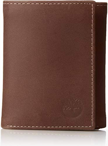 Timberland Mens Leather Trifold Wallet With ID Window Cognac Exclusive One Size