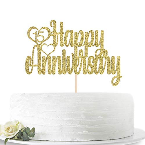 Gold Glitter Happy 15th Anniversary Cake Topper for 15th Wedding Anniversary 15th Anniversary Party 15th Birthday Party Decorations Gold Glitter Happy 15th Anniversary Cake Topper for 15th Wedding Anniversary 15th Anniversary Party 15th Birthday Party Decorations