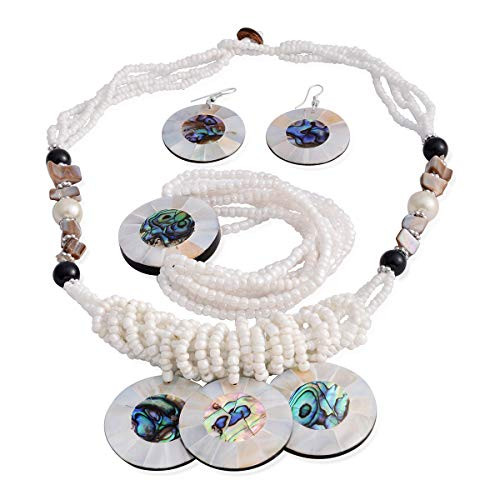 Shop LC Delivering Joy Stainless Steel Seed Bead Bracelet Dangle Earrings Necklace Costume Promise Stylish Fashion Jewelry Set for Women