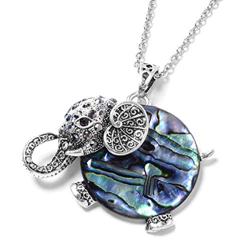 Shop LC Delivering Joy Black Crystal Abalone Shell Elephant Pendant Chain Necklace Stainless Steel Oxidized Animal Jewelry for Women 20