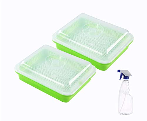 NATGAI 2 Pack Seed Sprouter Tray BPA Free PP SoilFree Big Capacity Healthy Wheatgrass Grower with Lid Sprouting Kit