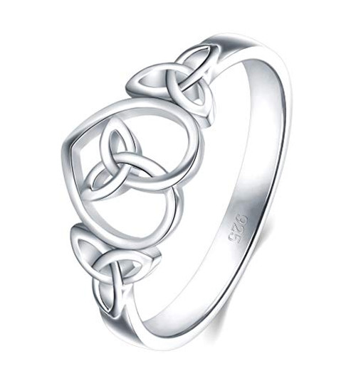 BORUO 925 Sterling Silver Ring Celtic Knot Heart High Polish Tarnish Resistant Eternity Wedding Band Stackable Ring Size 4