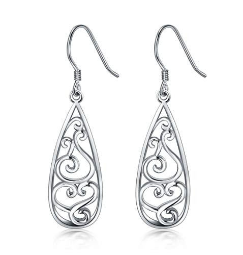 925 Sterling Silver Earrings BoRuo Filigree Teardrop Earrings