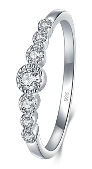 BORUO 925 Sterling Silver Ring Cubic Zirconia CZ Eternity Engagement Wedding Band Ring Size 10 BORUO 925 Sterling Silver Ring Cubic Zirconia CZ Eternity Engagement Wedding Band Ring Size 10