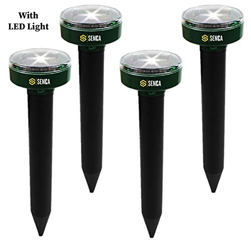 SENCA LED Solar Powered Sonic Mole Repellent 4 Pack Ultrasonic Pest Repeller Repel Mole Gopher Vole Mouse Chaser for Outdoor Lawn Garden Yards Humane Pest Control Rodent Repellent